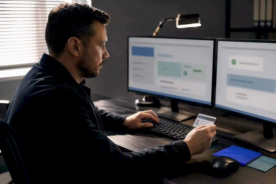 Investigator verifying security license records