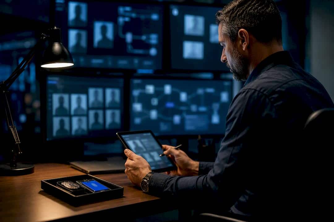 Investigator reviewing public safety OSINT sources